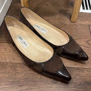 Brown Suede Patent Jimmy Choo Flats